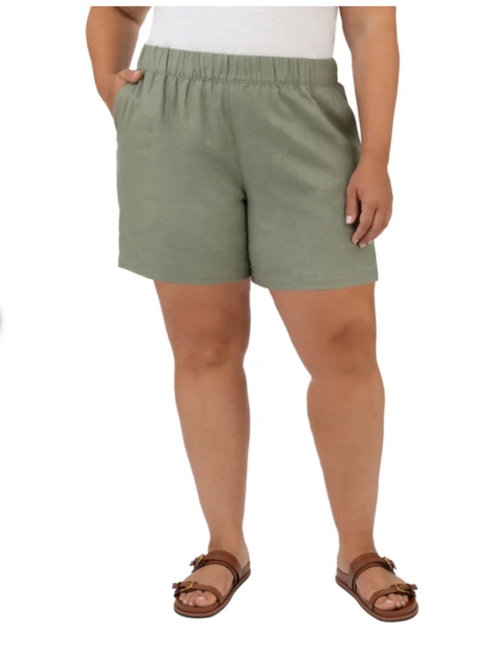 Blank NYC Green Pull-On Linen blend Bermuda Shorts
